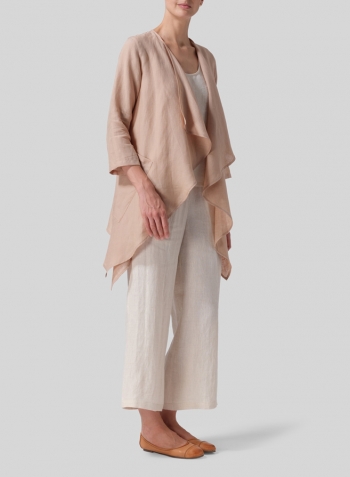 Beige Linen Waterfall Open Jacket