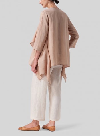 Beige Linen Waterfall Open Jacket