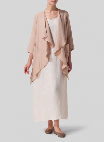 Beige Linen Waterfall Open Jacket Set