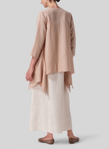 Beige Linen Waterfall Open Jacket Set