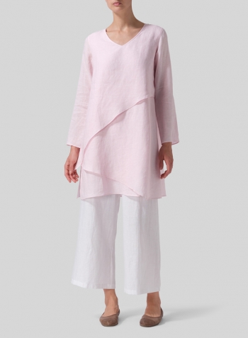 Pink Linen Layering V-neck Tunic