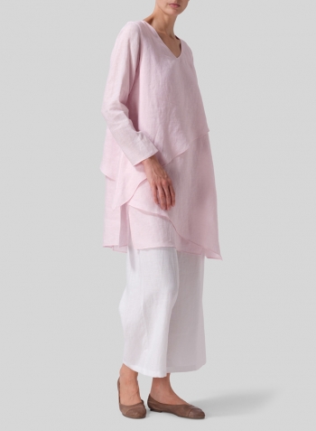 Pink Linen Layering V-neck Tunic