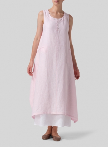 Pink Linen Sleeveless Long Dress