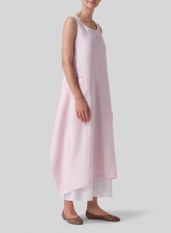 Pink Linen Sleeveless Long Dress