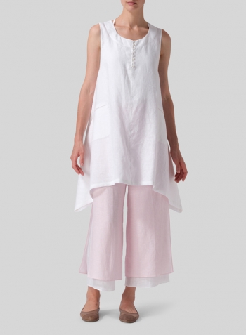 White Linen Sleeveless Asymmetric Hem Tunic