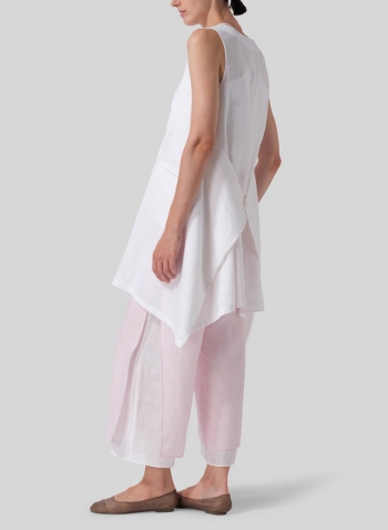 White Linen Sleeveless Asymmetric Hem Tunic