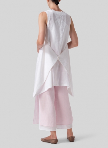 White Linen Sleeveless Asymmetric Hem Tunic