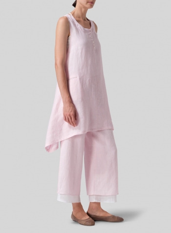 Pink Linen Sleeveless Asymmetric Hem Tunic Set
