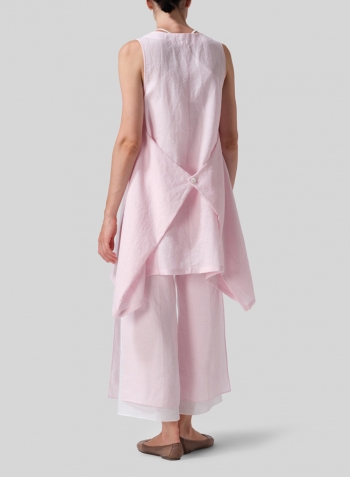 Pink Linen Sleeveless Asymmetric Hem Tunic Set