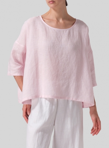 Pink Linen Dropped Shoulder Top