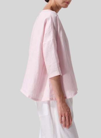 Pink Linen Dropped Shoulder Top