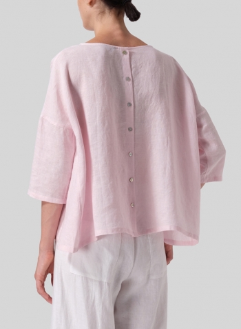 Pink Linen Dropped Shoulder Top