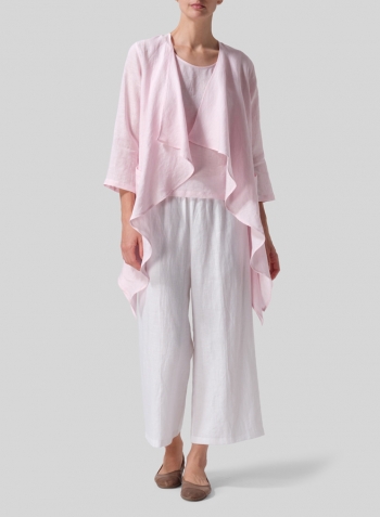 Pink Linen Waterfall Open Jacket