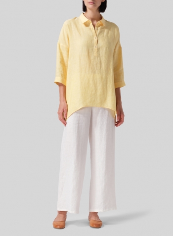 Yellow Linen Oversized Straight-Cut Shirt