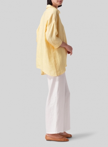 Yellow Linen Oversized Straight-Cut Shirt