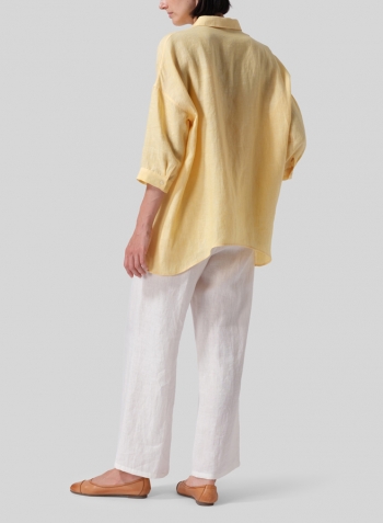 Yellow Linen Oversized Straight-Cut Shirt