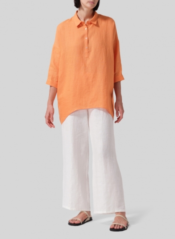 Orange Linen Oversized Straight-Cut Shirt
