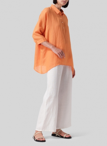 Orange Linen Oversized Straight-Cut Shirt