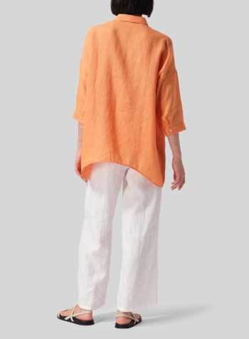 Orange Linen Oversized Straight-Cut Shirt