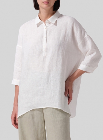 Ivory White Linen Oversized Straight-Cut Shirt