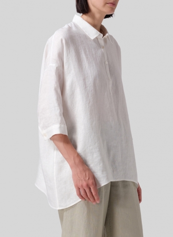 Ivory White Linen Oversized Straight-Cut Shirt