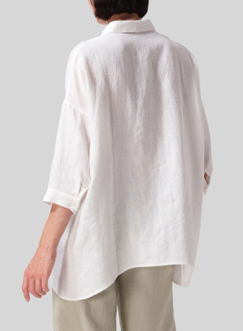 Ivory White Linen Oversized Straight-Cut Shirt