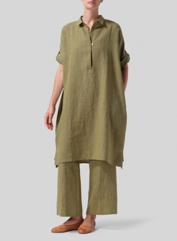 Pale Olive Linen Oversized Monk Tunic Set