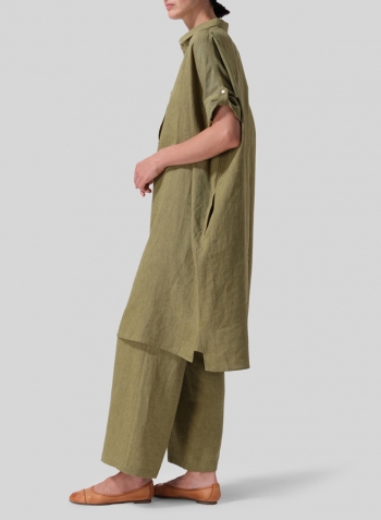 Pale Olive Linen Oversized Monk Tunic Set