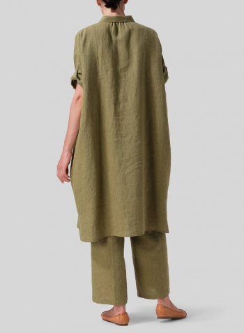 Pale Olive Linen Oversized Monk Tunic Set