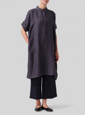 Smokey Blue Gray Linen Oversized Monk Tunic