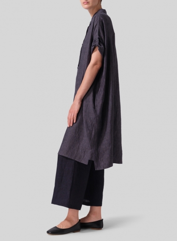 Smokey Blue Gray Linen Oversized Monk Tunic