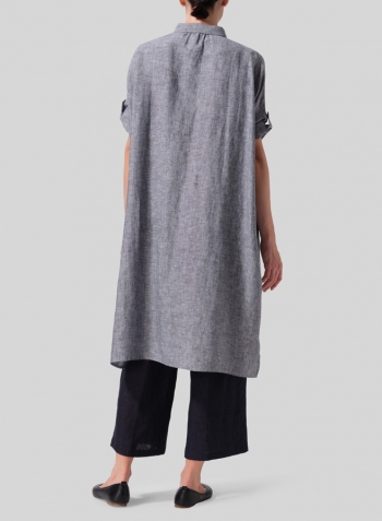 Two Tone Navy White Linen Oversized Monk Tunic