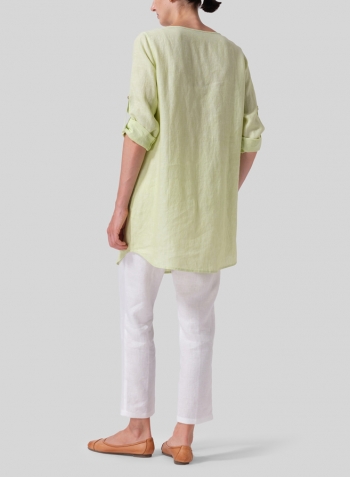 Lime Linen Half Button Long Top