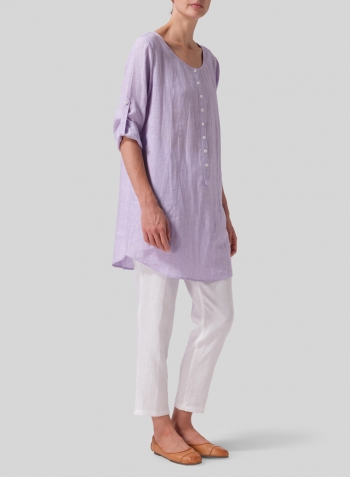 Pastel Mauve Linen Half Button Long Top