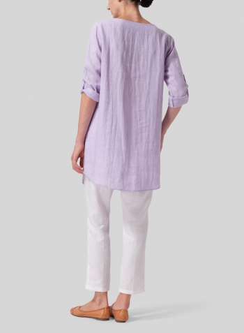 Pastel Mauve Linen Half Button Long Top