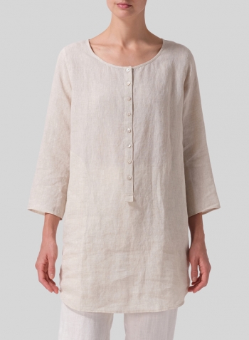 Oat Linen Half Button Long Top