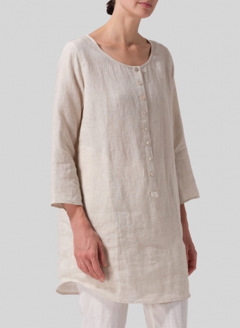 Oat Linen Half Button Long Top