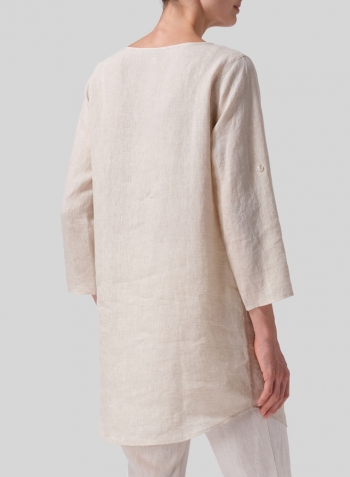 Oat Linen Half Button Long Top