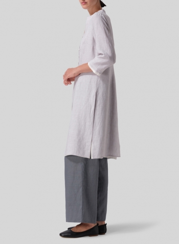 Warm Gray White Linen Double Layers Long Top