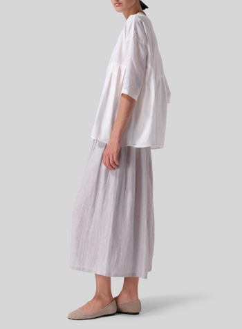 White Linen Dropped Shoulder Pleated Box Top Set