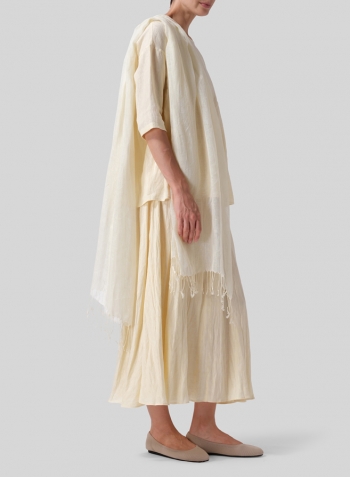 Lemon Chiffon Linen Dropped Shoulder Pleated Box Top Set