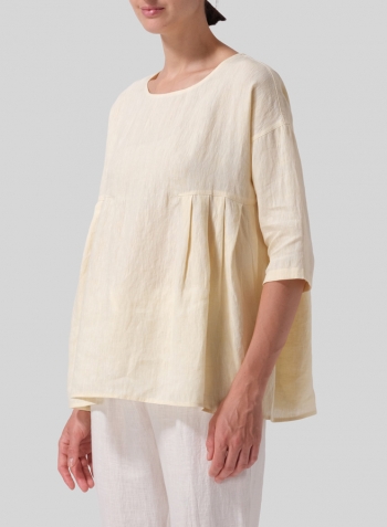 Lemon Chiffon Linen Dropped Shoulder Pleated Box Top