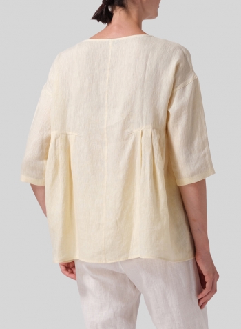 Lemon Chiffon Linen Dropped Shoulder Pleated Box Top