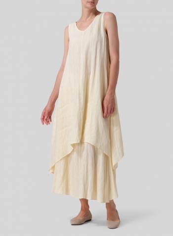 Linen Sleeveless Crumple Effect Long Dress Set