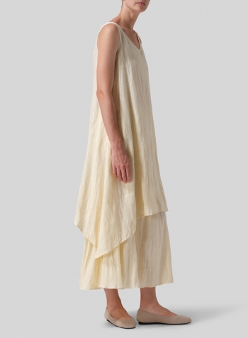 Linen Sleeveless Crumple Effect Long Dress Set