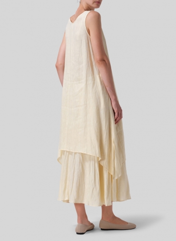 Linen Sleeveless Crumple Effect Long Dress Set