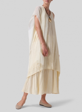 Lemon Chiffon Linen Sleeveless Crumple Effect Long Dress Set