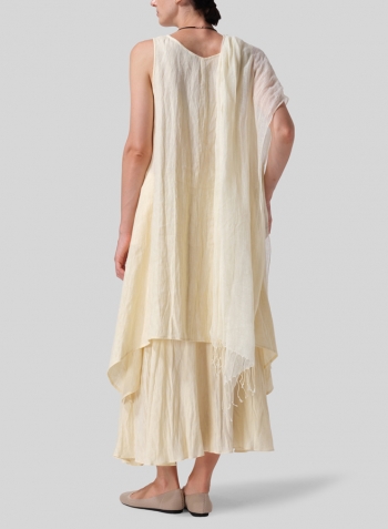 Lemon Chiffon Linen Sleeveless Crumple Effect Long Dress Set