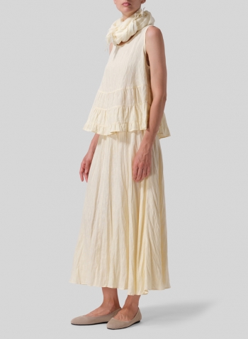 Lemon Chiffon Linen Sleeveless Pleated Blouse Set