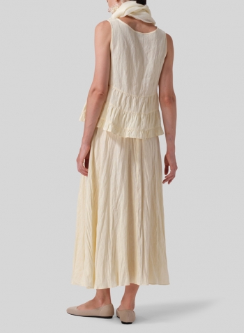 Lemon Chiffon Linen Sleeveless Pleated Blouse Set